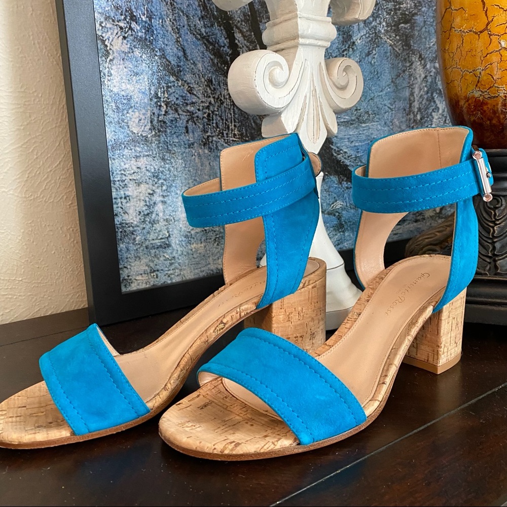 GIANVITO ROSSI Suede Sandals in Aqua, EU38/US 7.5